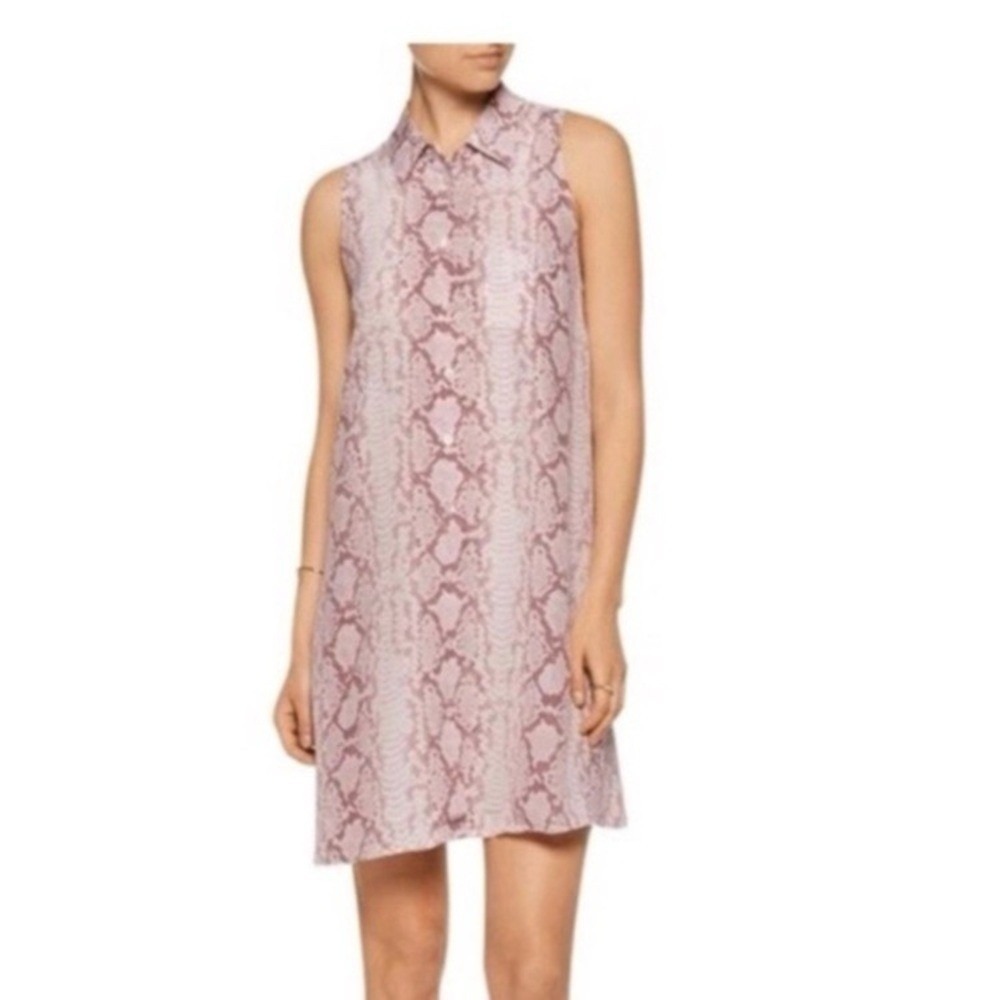 Equipment Mina Blush Snake Print Sleeveless Silk Button Up Shirt‎ Dress silk